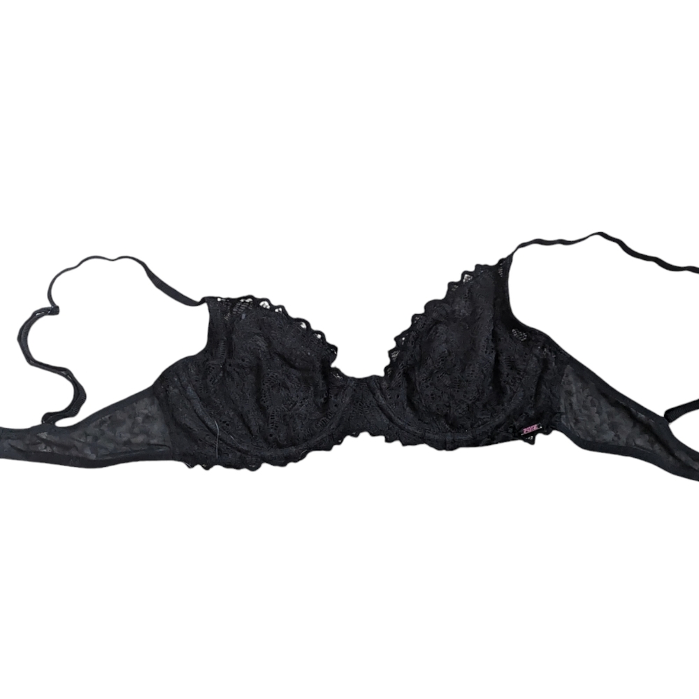 Pink by Victoria’s Secret unlined underwire Demi black lace bra- 34C
